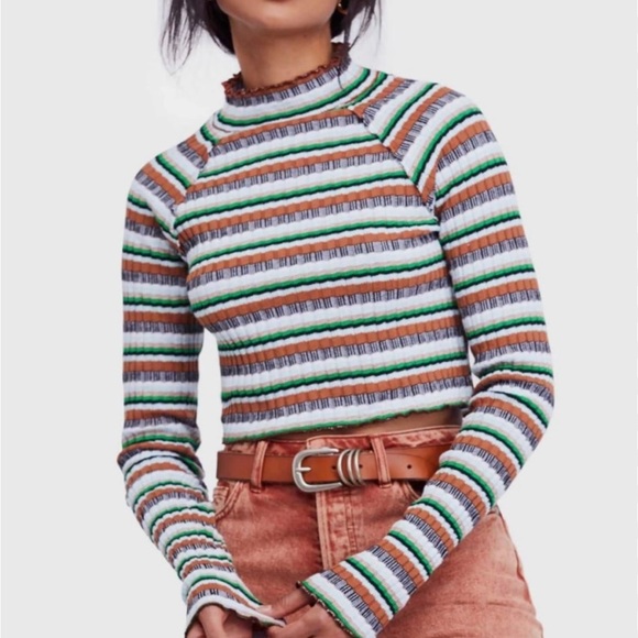 Free People Tops - Free People Multi Long Sleeve Knit Crop Top